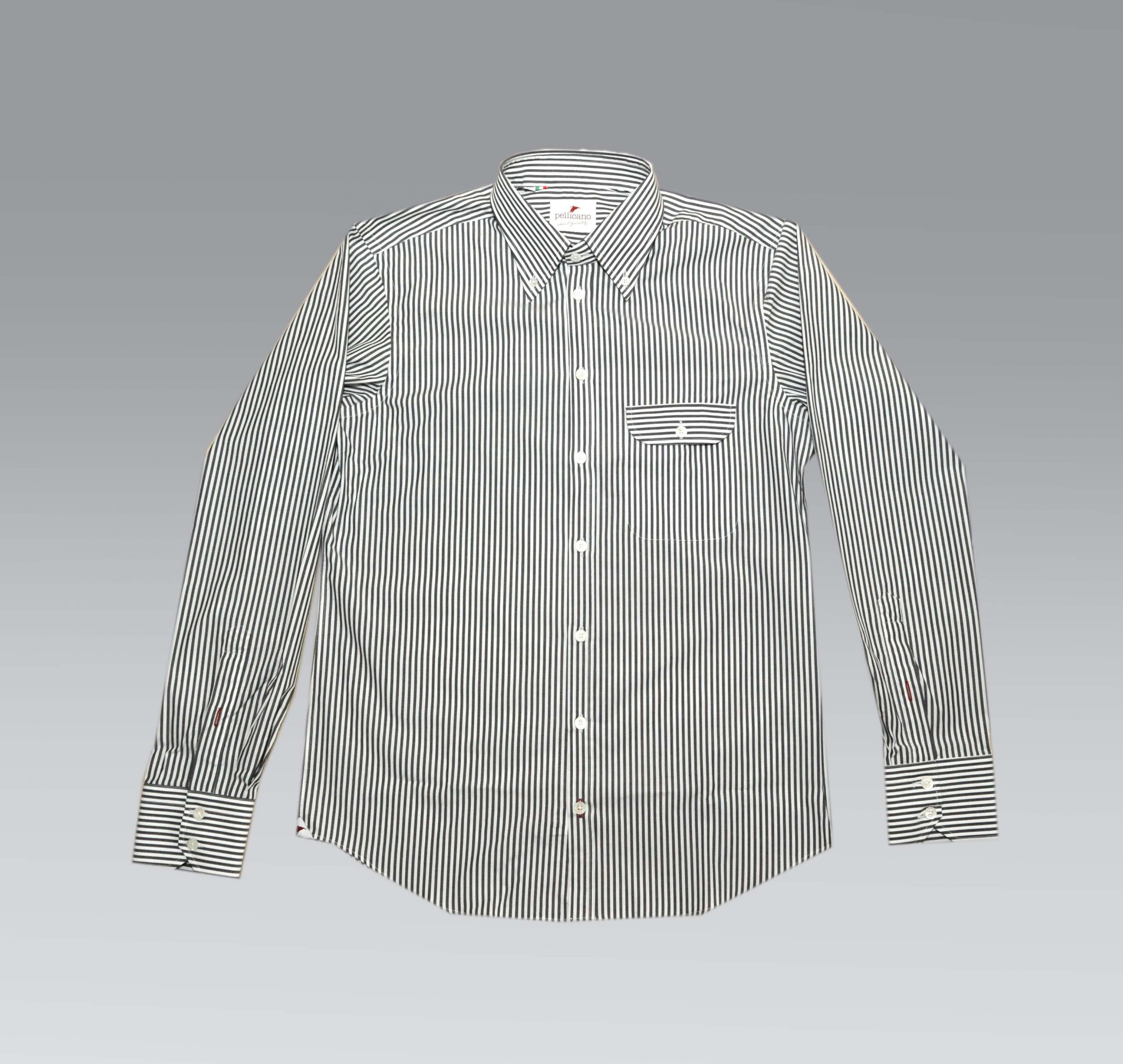 Men's Button Down Shirt in Black & White Stripes - Pellicano Menswear