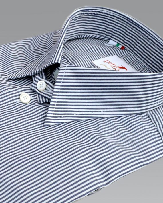 Men's Tab Collar Shirt with Navy & White Stripes - Pellicano Menswear